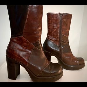 90’s-Y2K brown patchwork faux leather boots 6.5